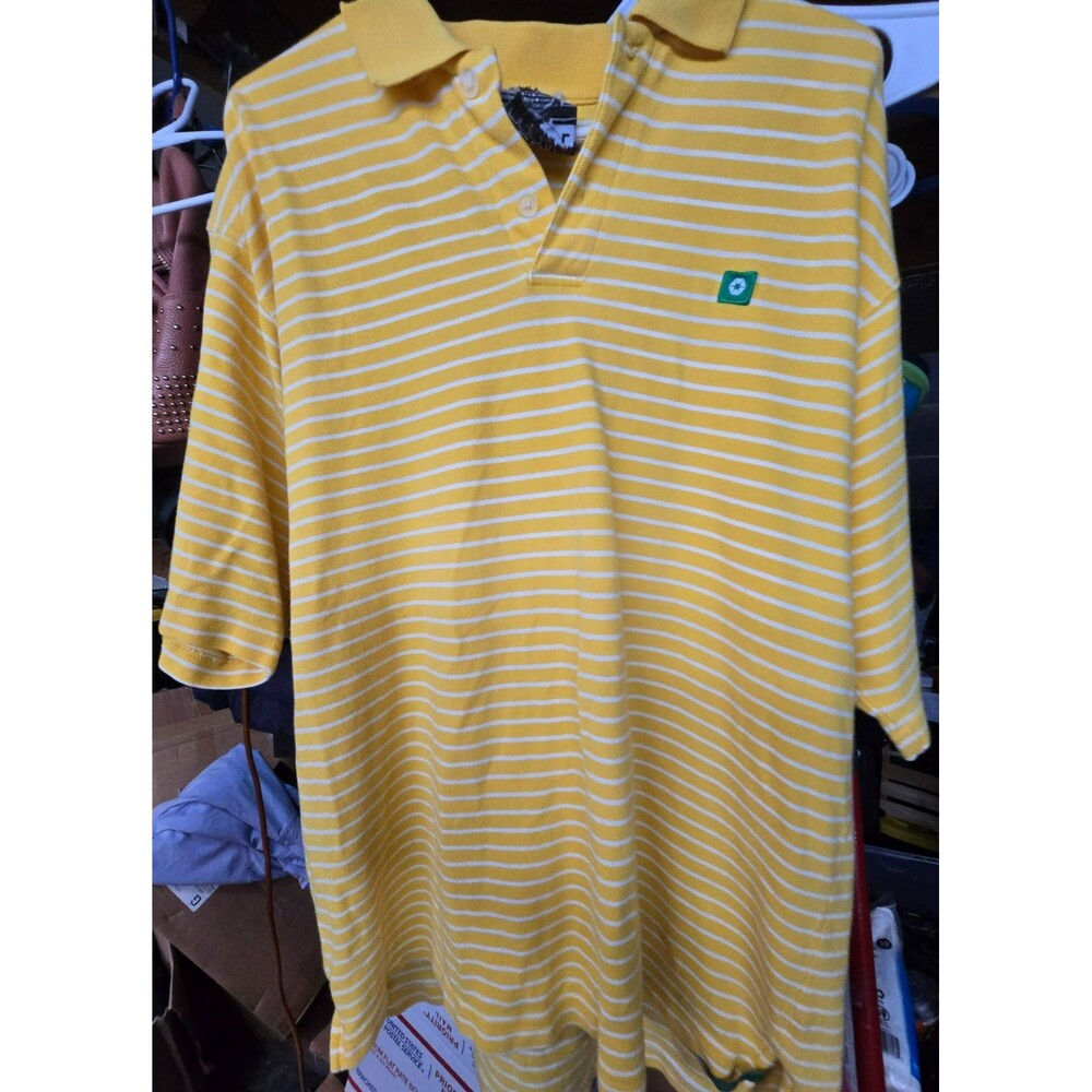 Vintage Southpole Striped Polo Shirt Large Yellow White Y2K Streetwear Skate